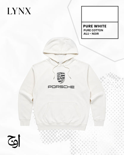 AUJ LYNX Need Money for Porsche Hoodie Pure White Front