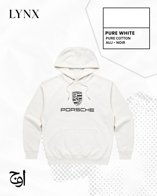 AUJ LYNX Need Money for Porsche Hoodie Pure White Front